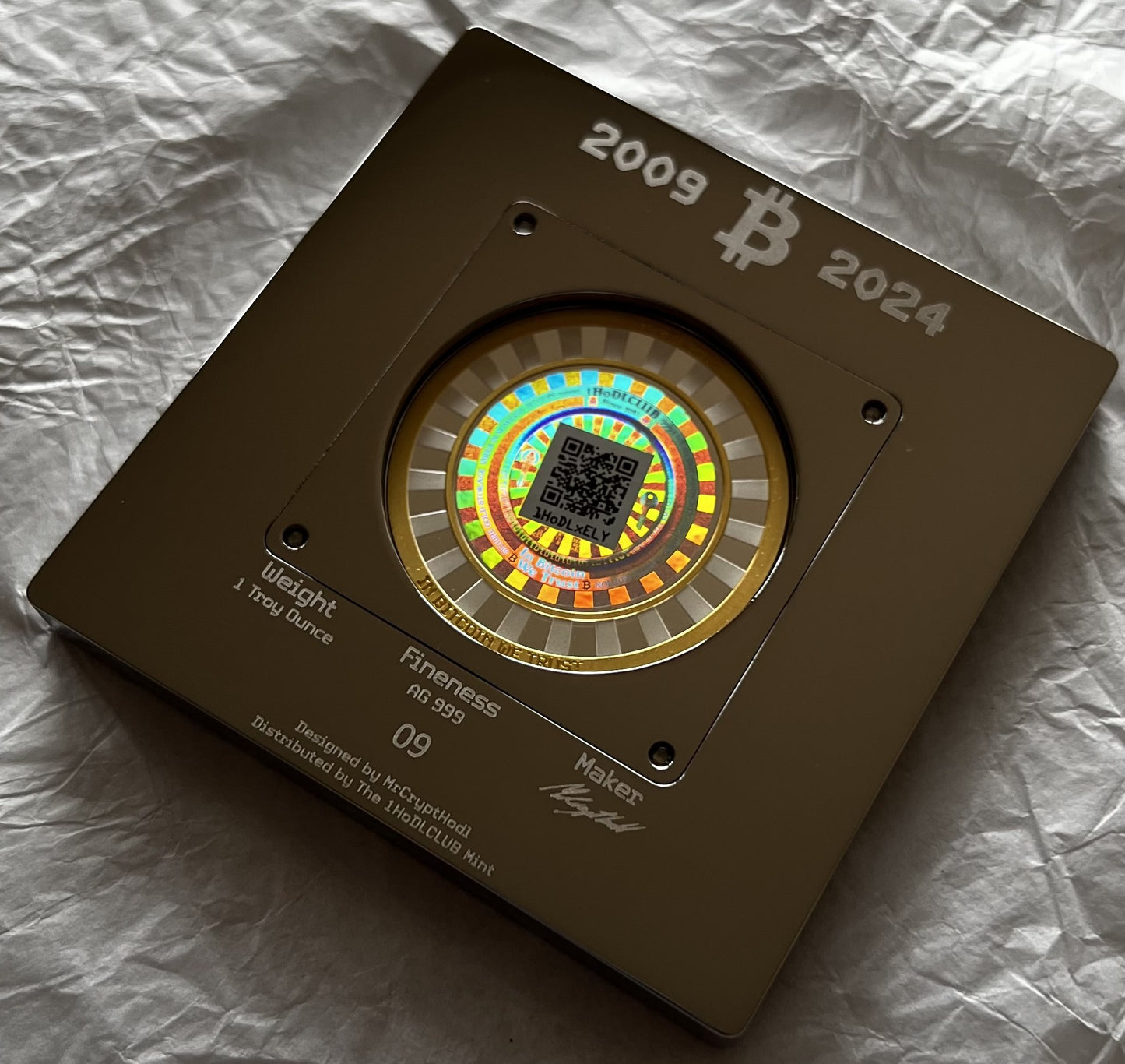 Bitcoin Block Fine Silver 999.9 Coin — Silver Finish — Original Release